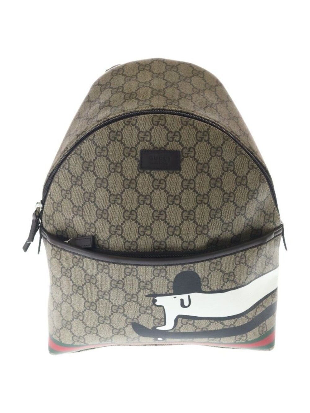 Gucci Children's GG Supreme Dog Backpack Brown Beige Leather